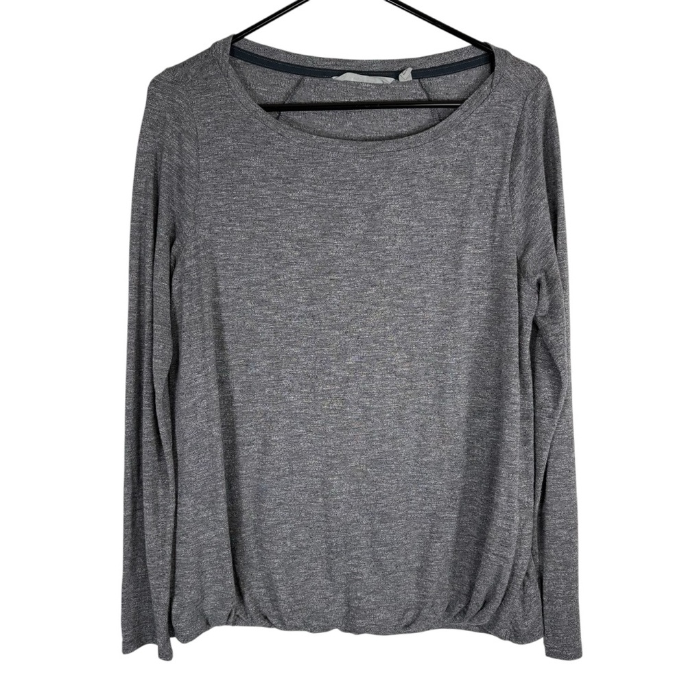 Athleta Women’s Medium Gray Long Sleeve Tee Shirt Top Heathered Shirred Hem